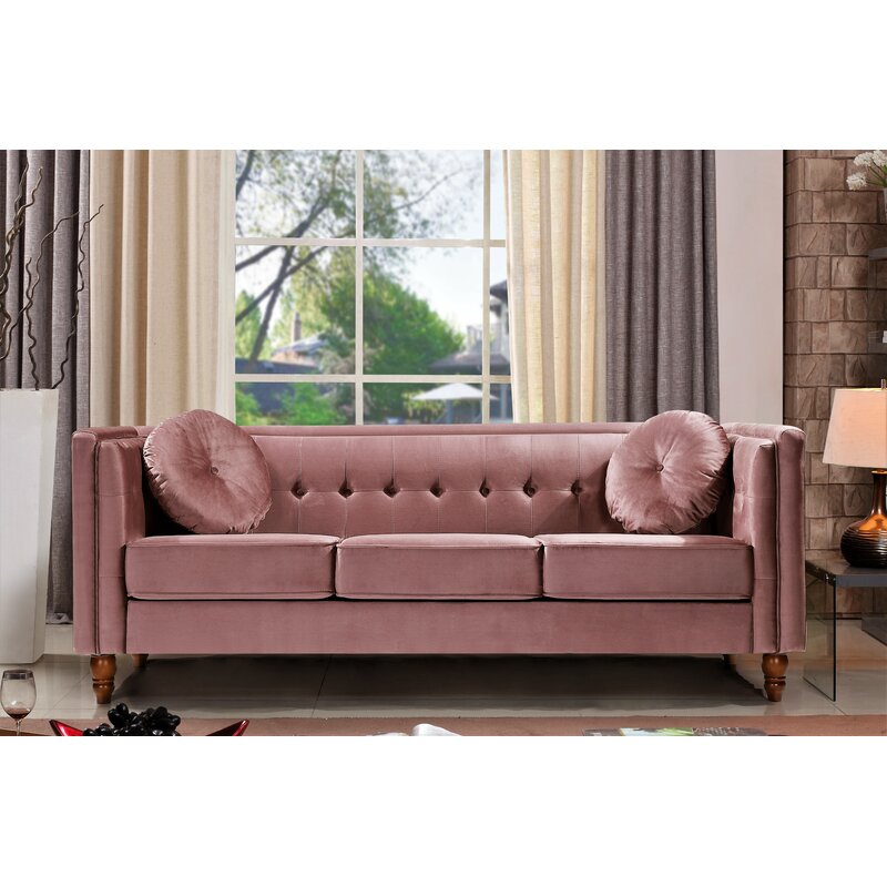 House of Hampton® Evendale Velvet Chesterfield 80.7'' Square Arm Sofa